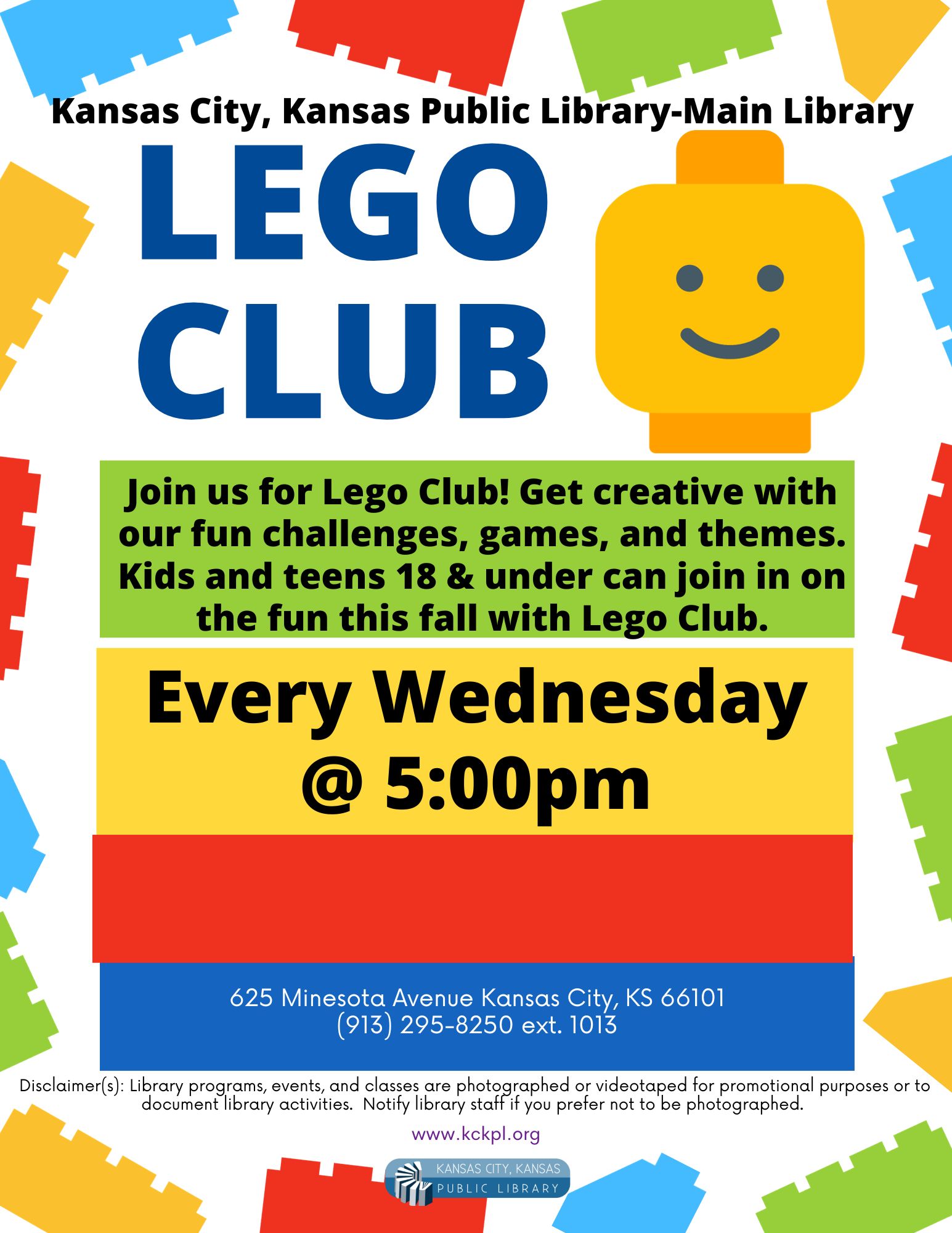 Lego Club flyer for Main Library.