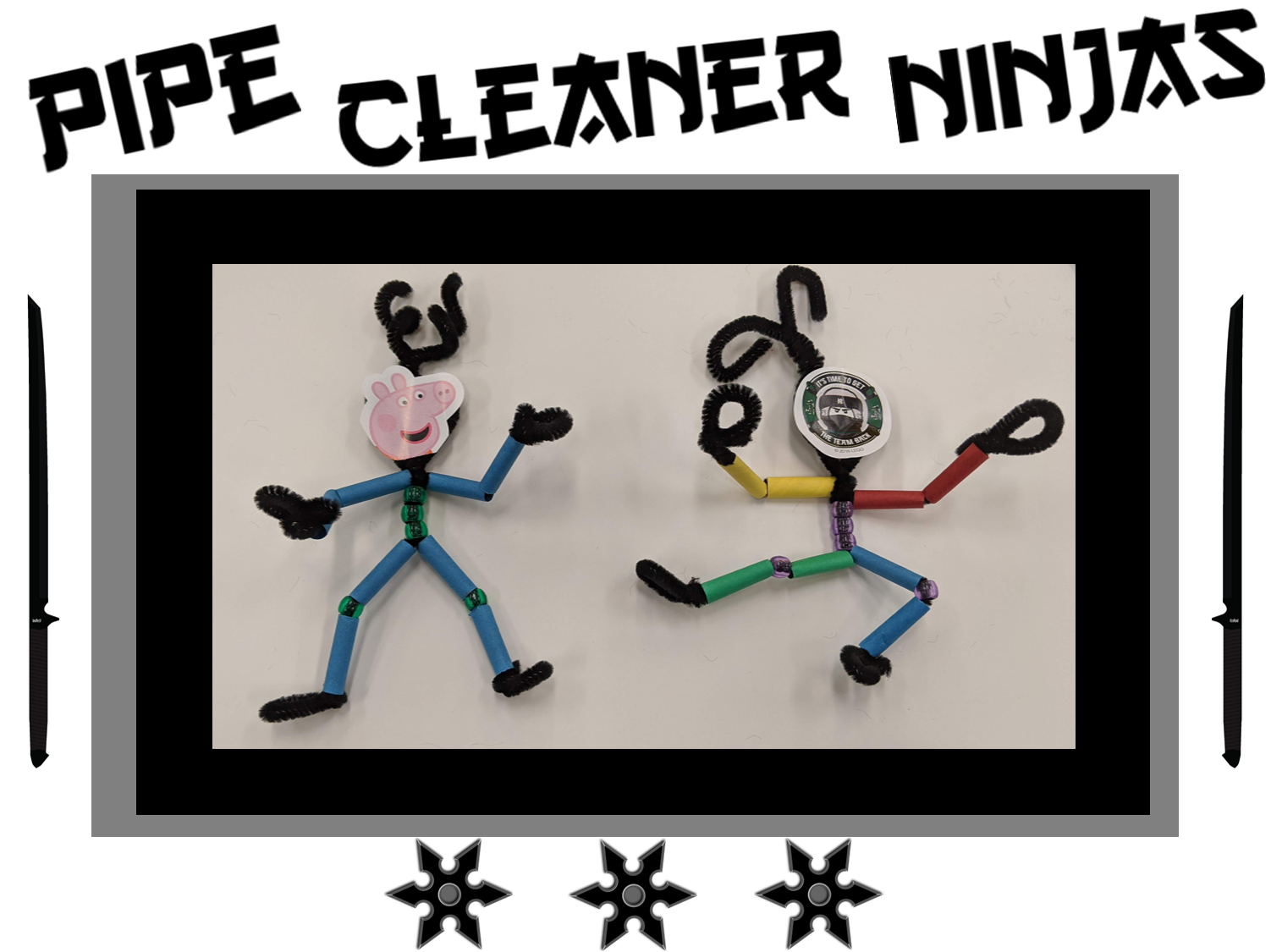 Pipe Cleaner Ninja take home craft @ Main Library. Pick one up via curbside beginning July 27th while supplies last.