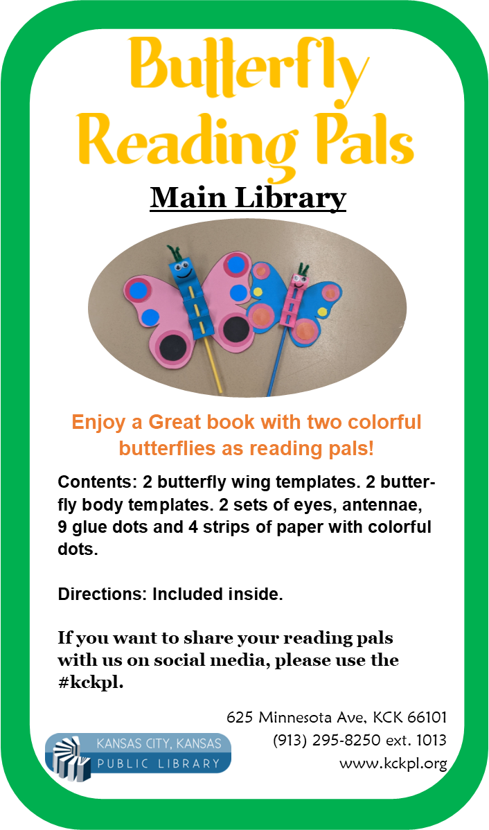 Butterfly reading Pals take home craft at Main Library.