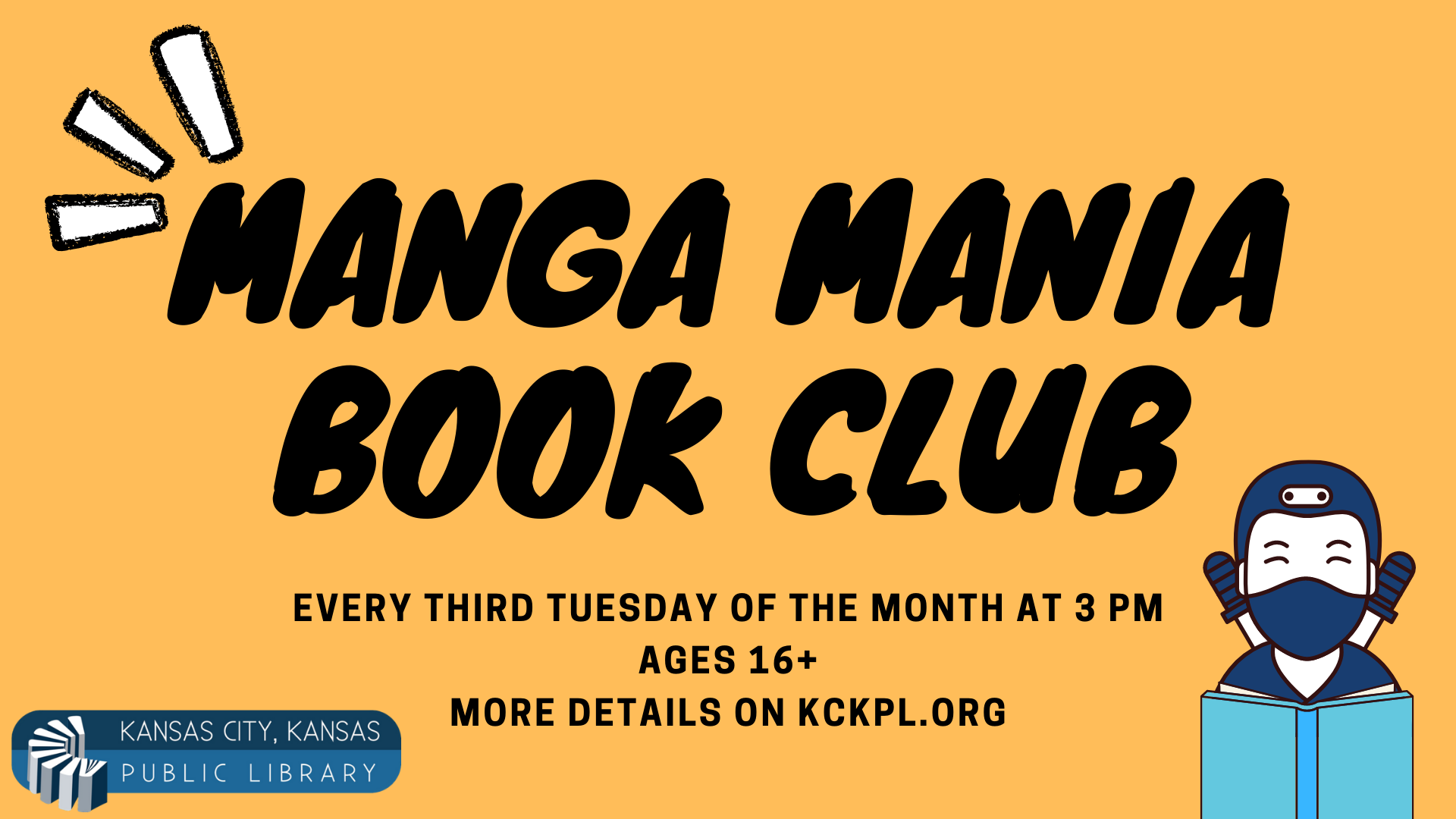 Manga Mania Book Club, Every third Tuesday of the month at 3 pm, ages 16 and up, register on kckpl.org