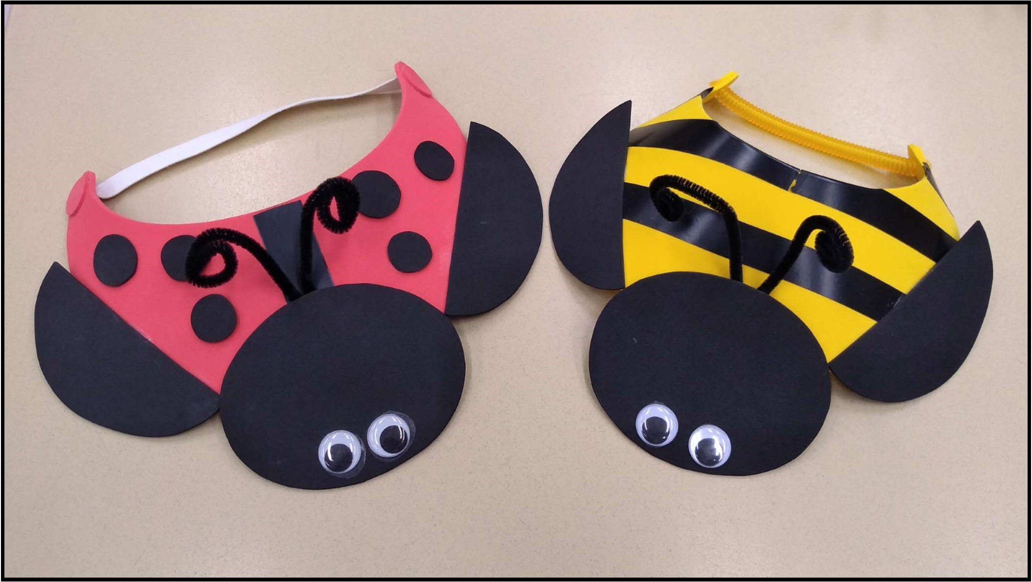 Ladybug or bumble bee sun visor craft