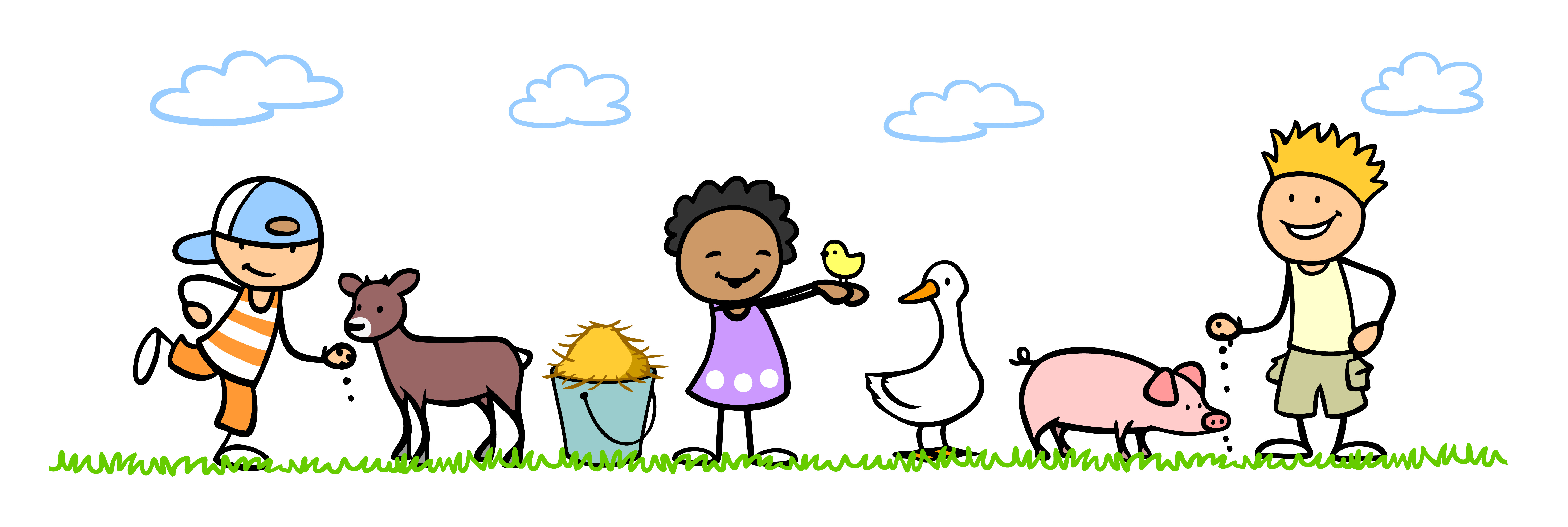 cartoons of kids with farm animals 