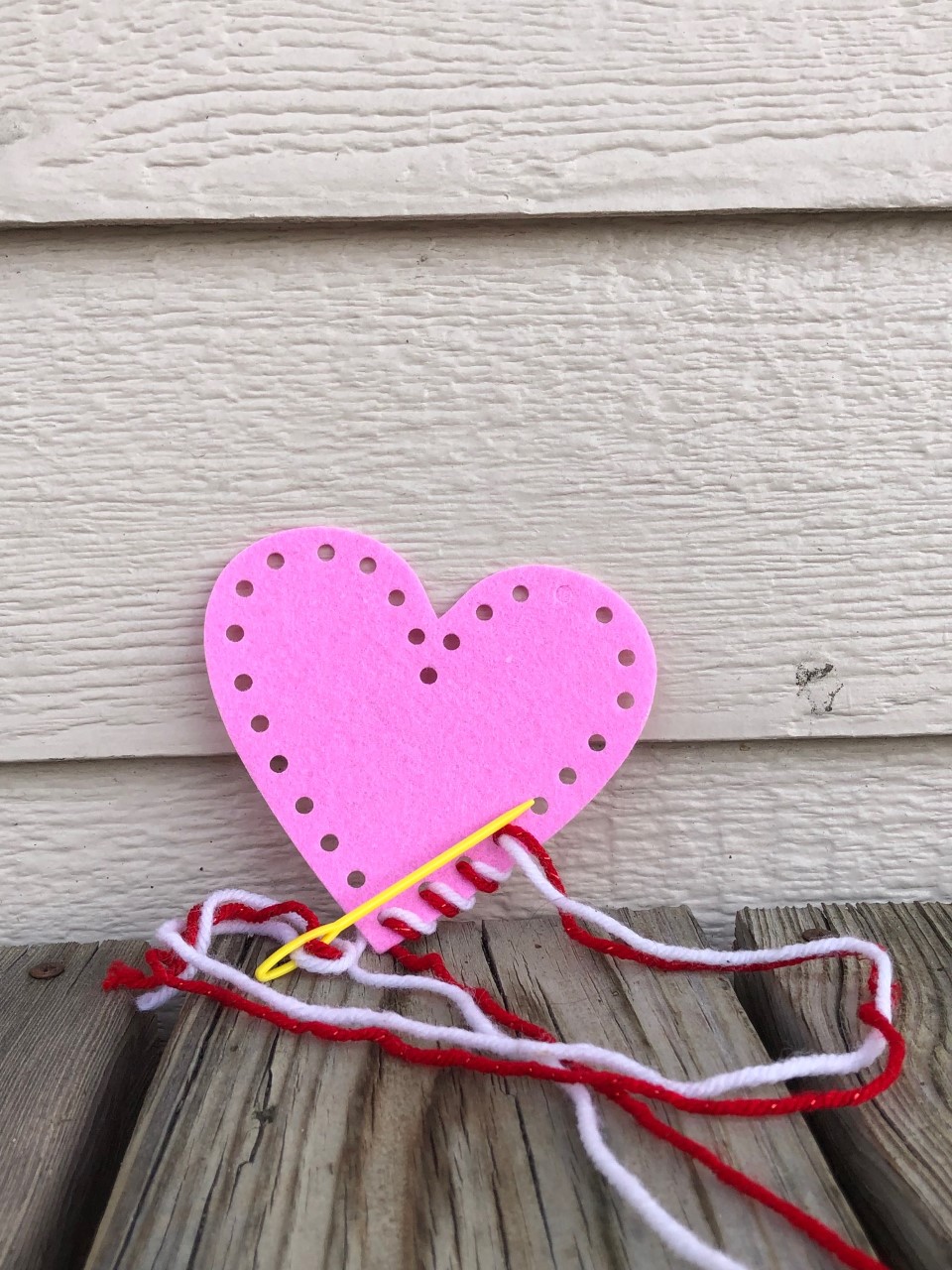 Pink heart with yarn border