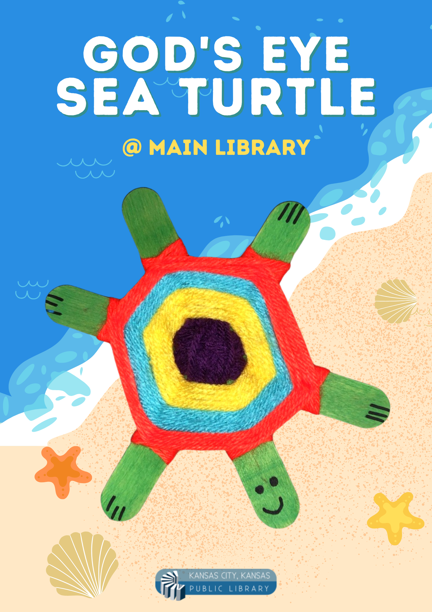 Sea turtle made using craft sticks and yarn. 