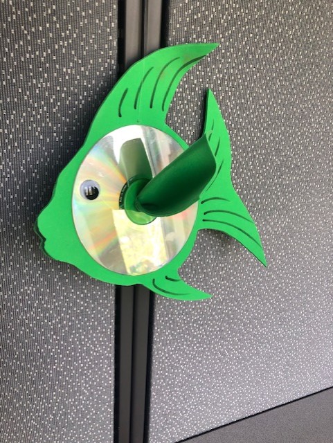 upcycled fish craft from a CD ROM