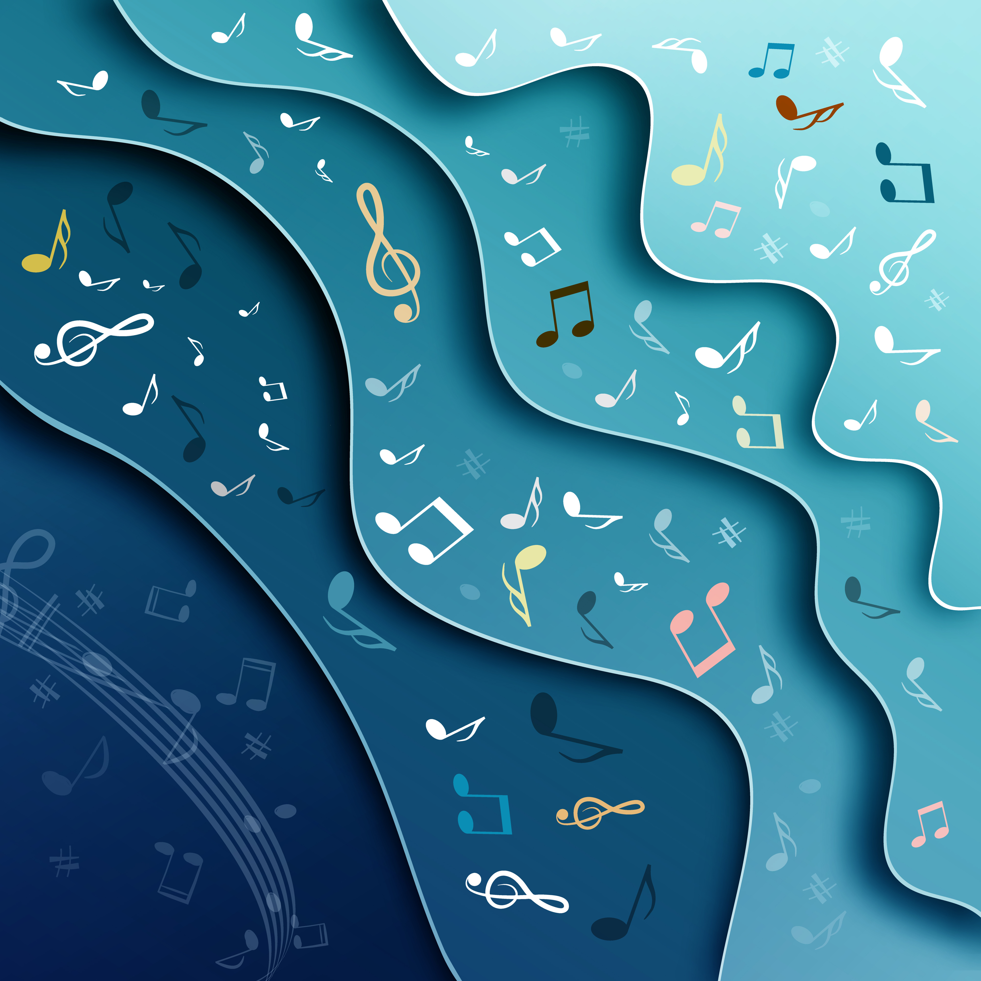 music notes in blue ocean waves
