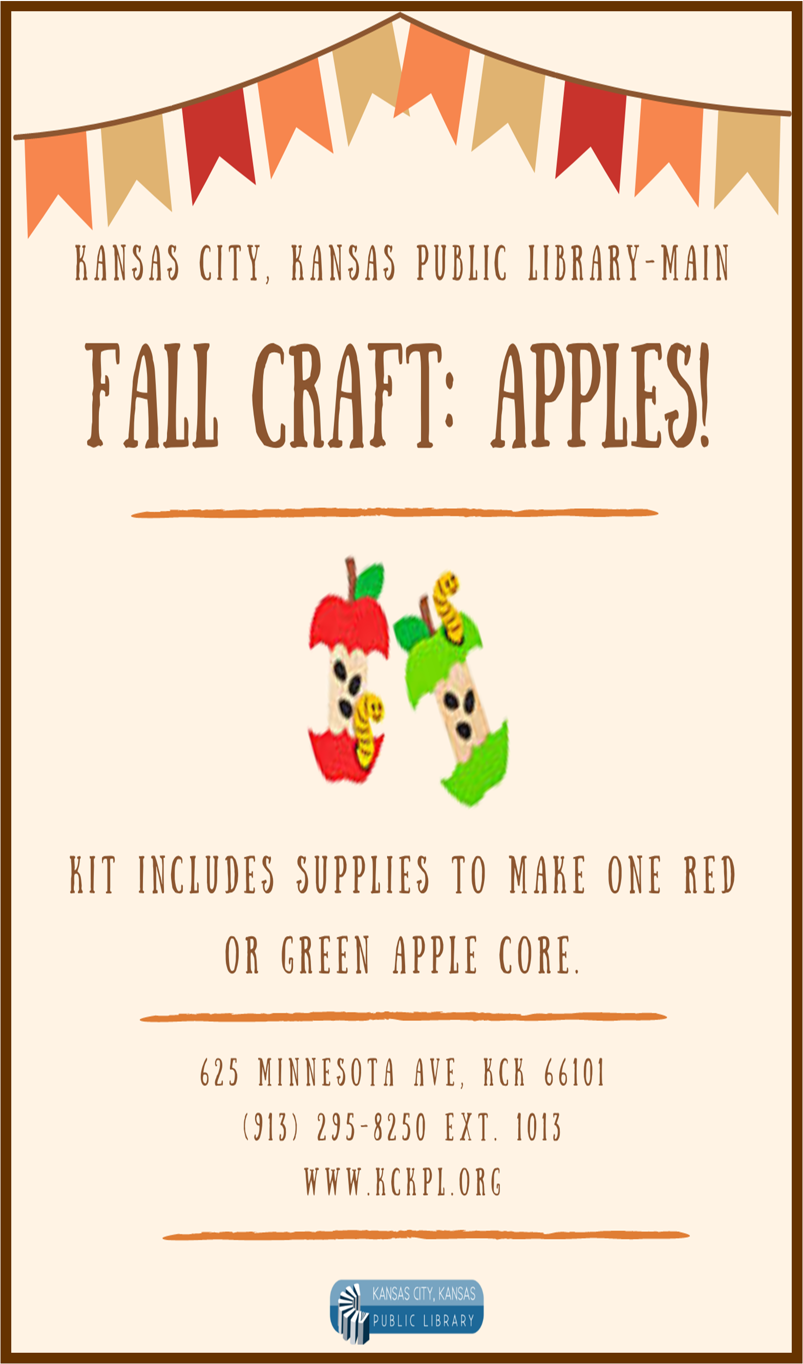 Fall Craft flyer for Main Library. Apple core craft.