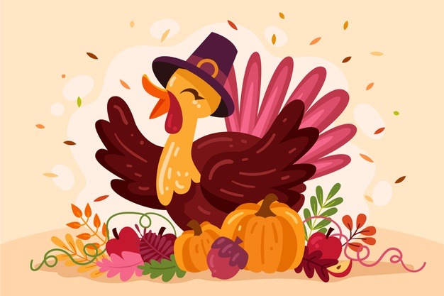 Thanksgiving background with happy turkey