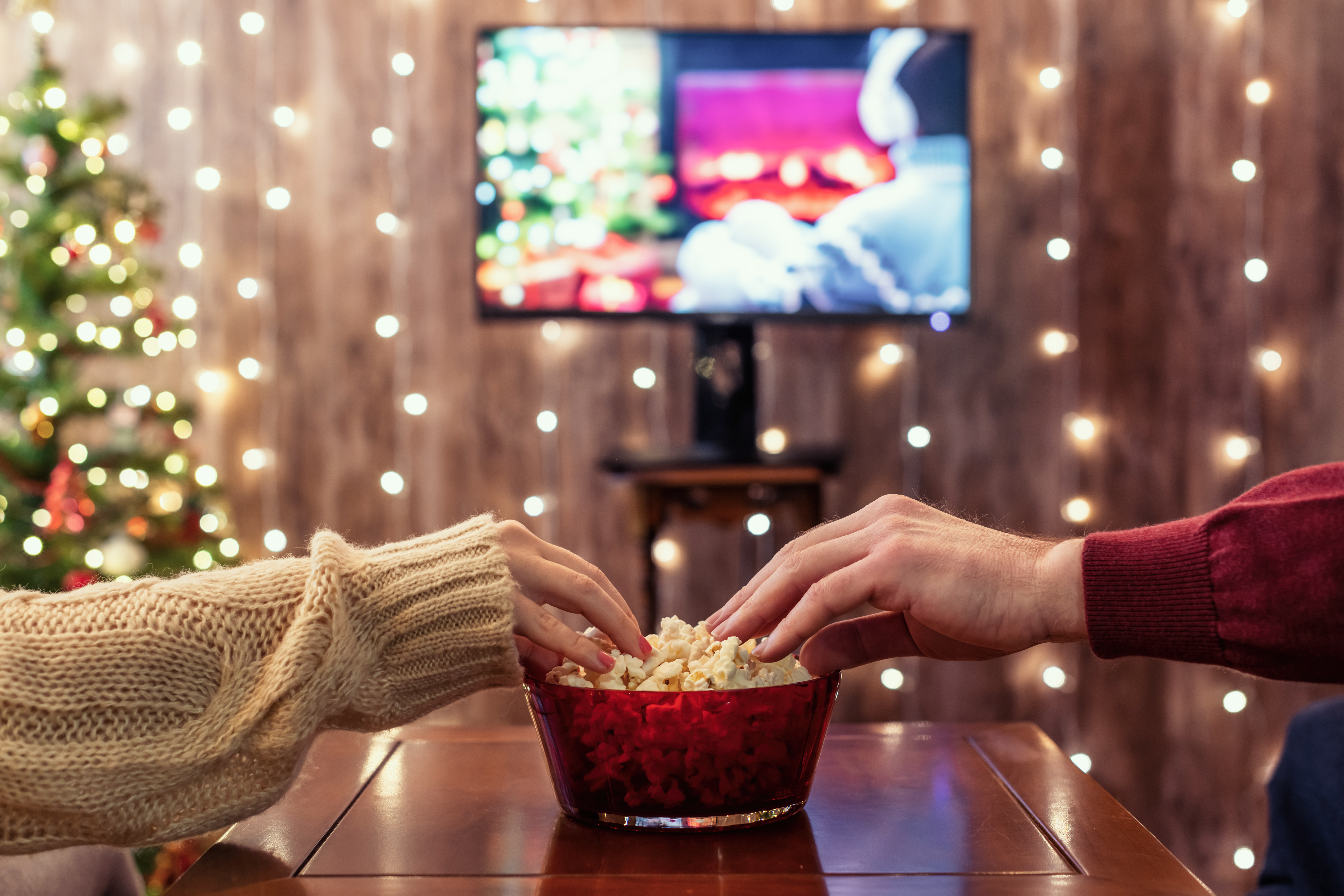Holiday movie and popcorn