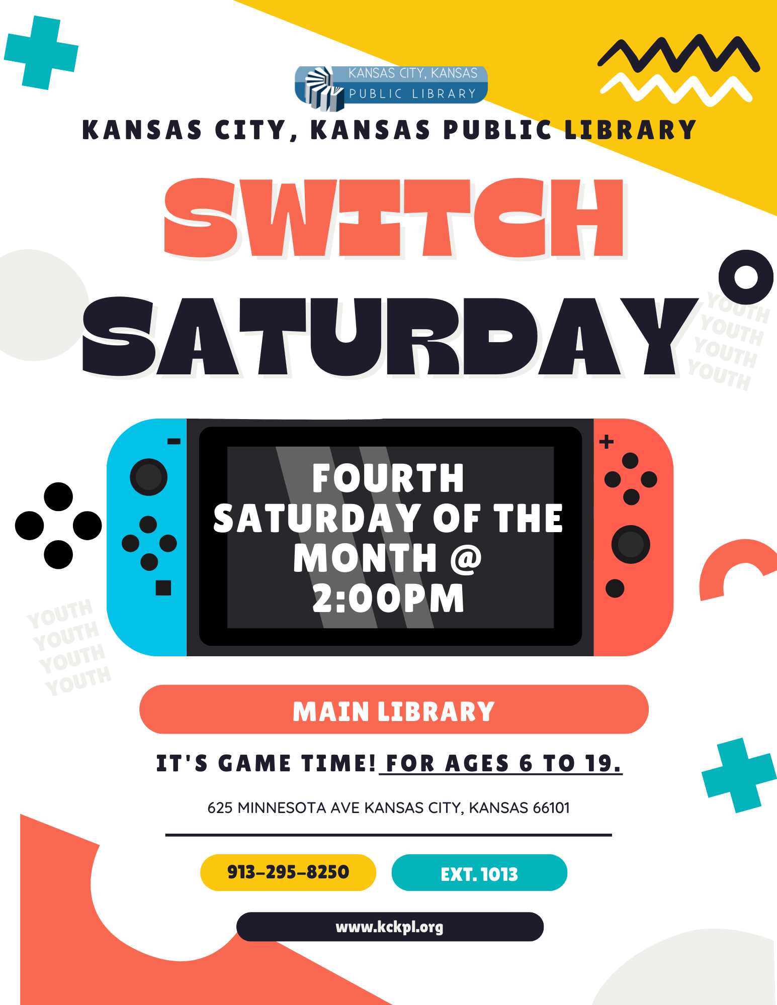 Flyer for Switch Saturday at Main Library.