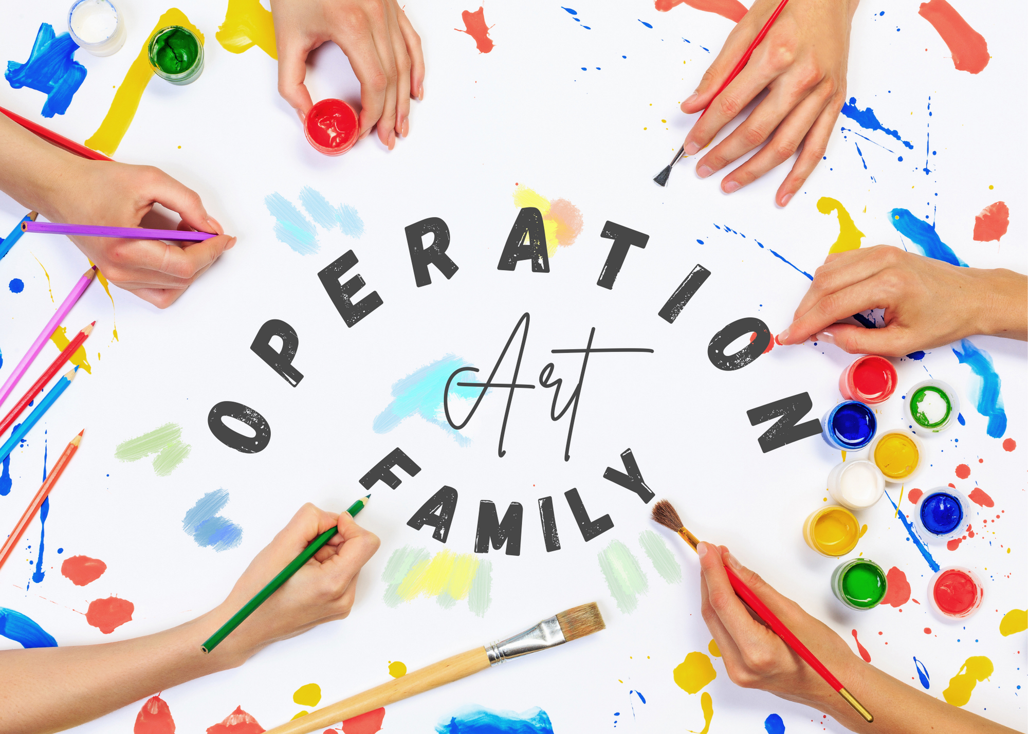 Hands painting together operation art family poster