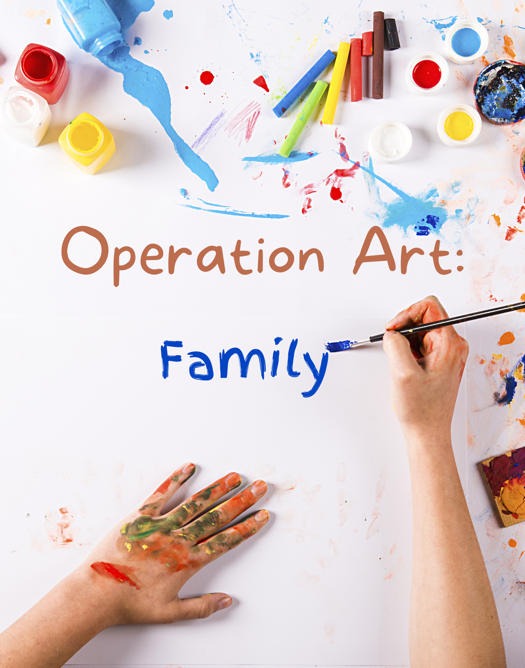 Operation Art: Family poster with messy hands surrounded by paint