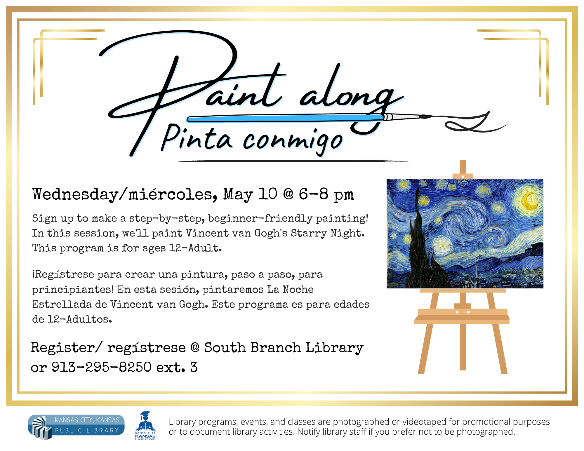 Paint Along Flyer for Starry Night painting.