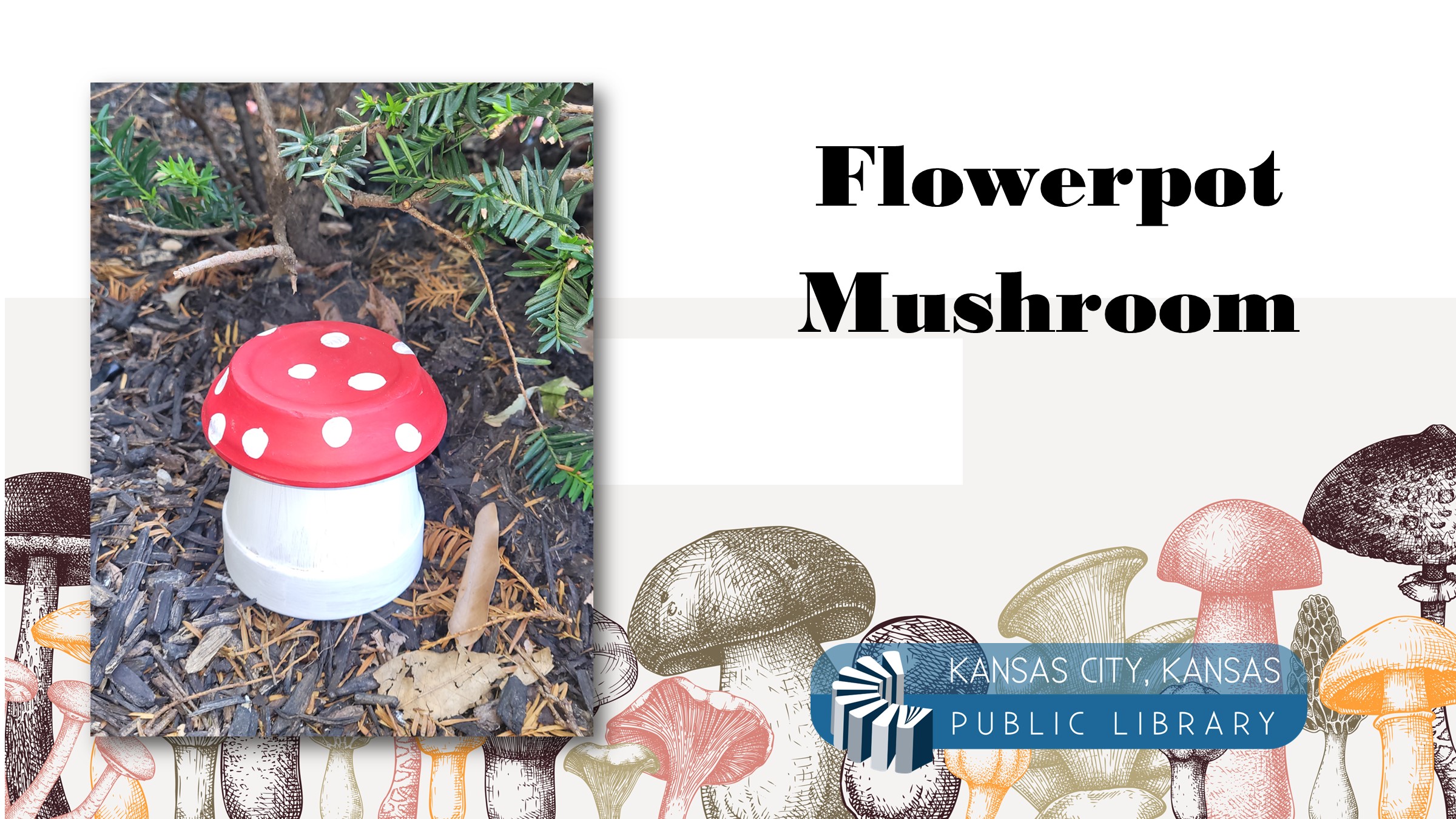 Mushroom made from flowerpots on a mushroom background