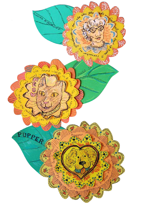 Paper marigolds decorated in honor of deceased loved ones