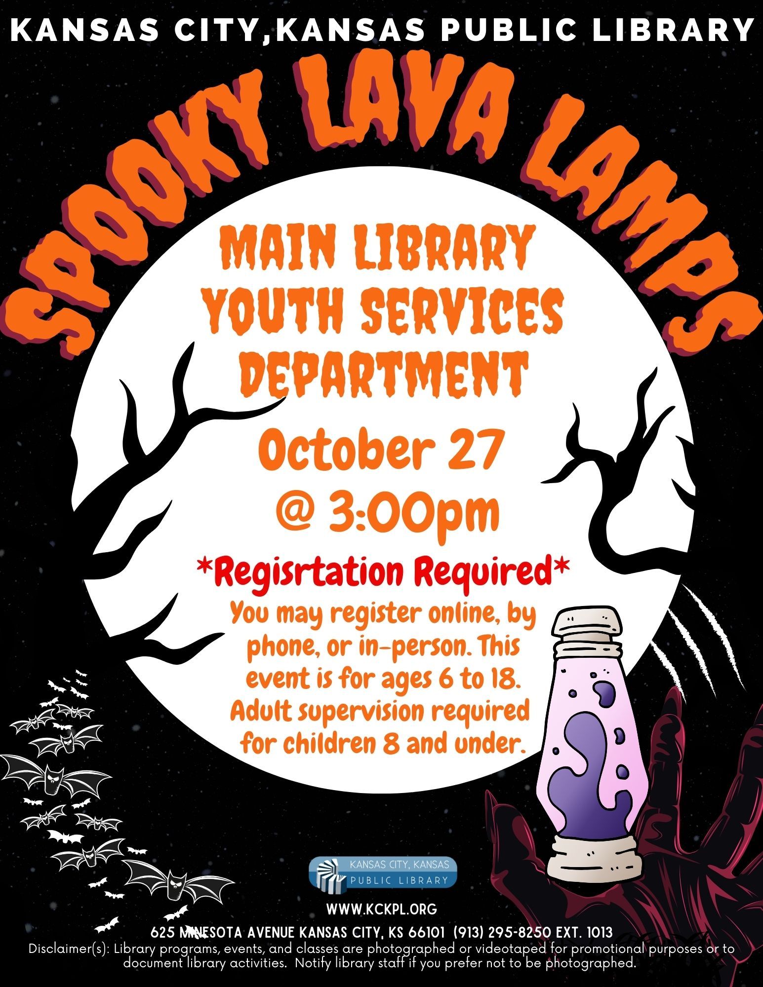 Spooky Lava Lamps at Main Library flyer.