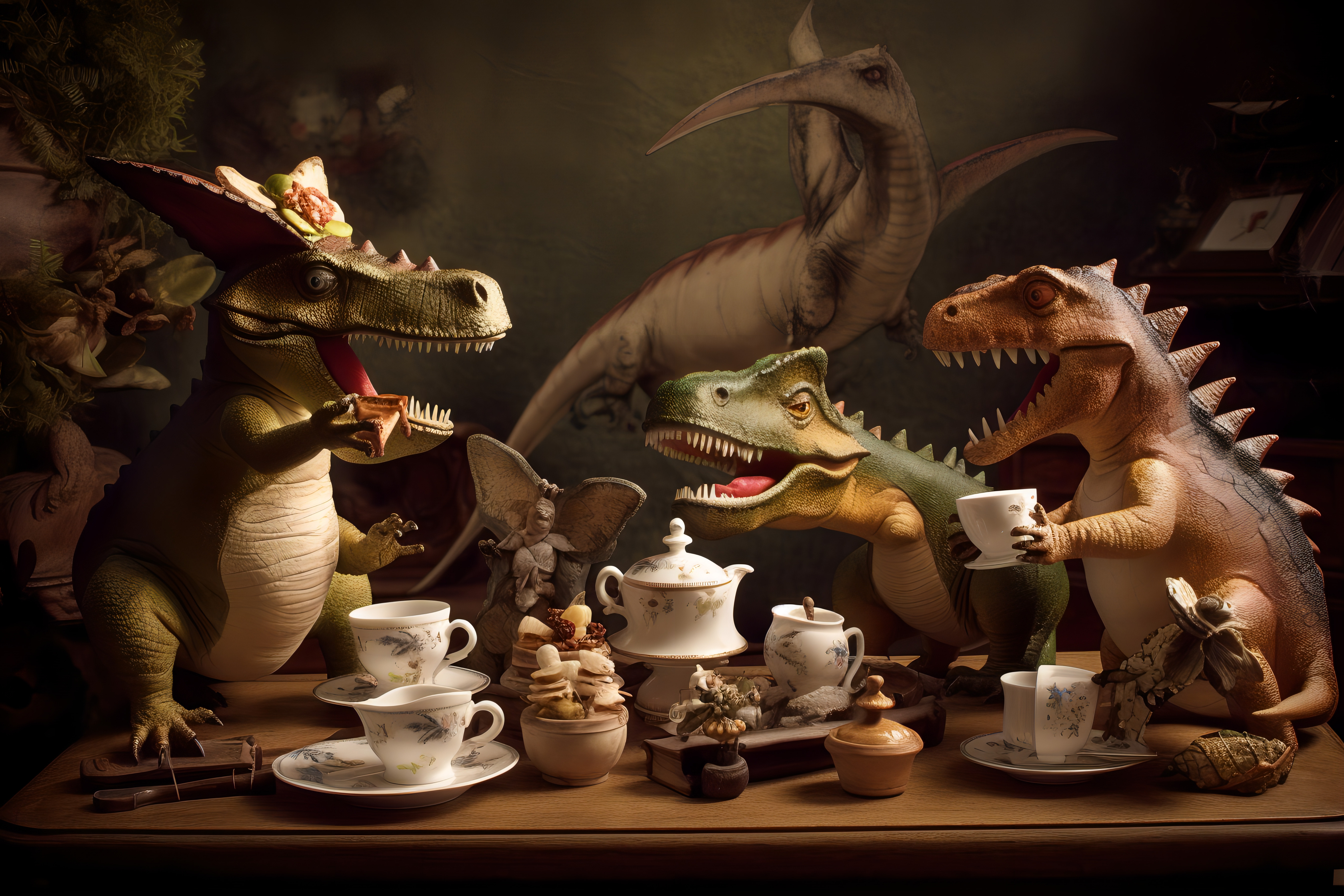 dinosaurs having a tea party