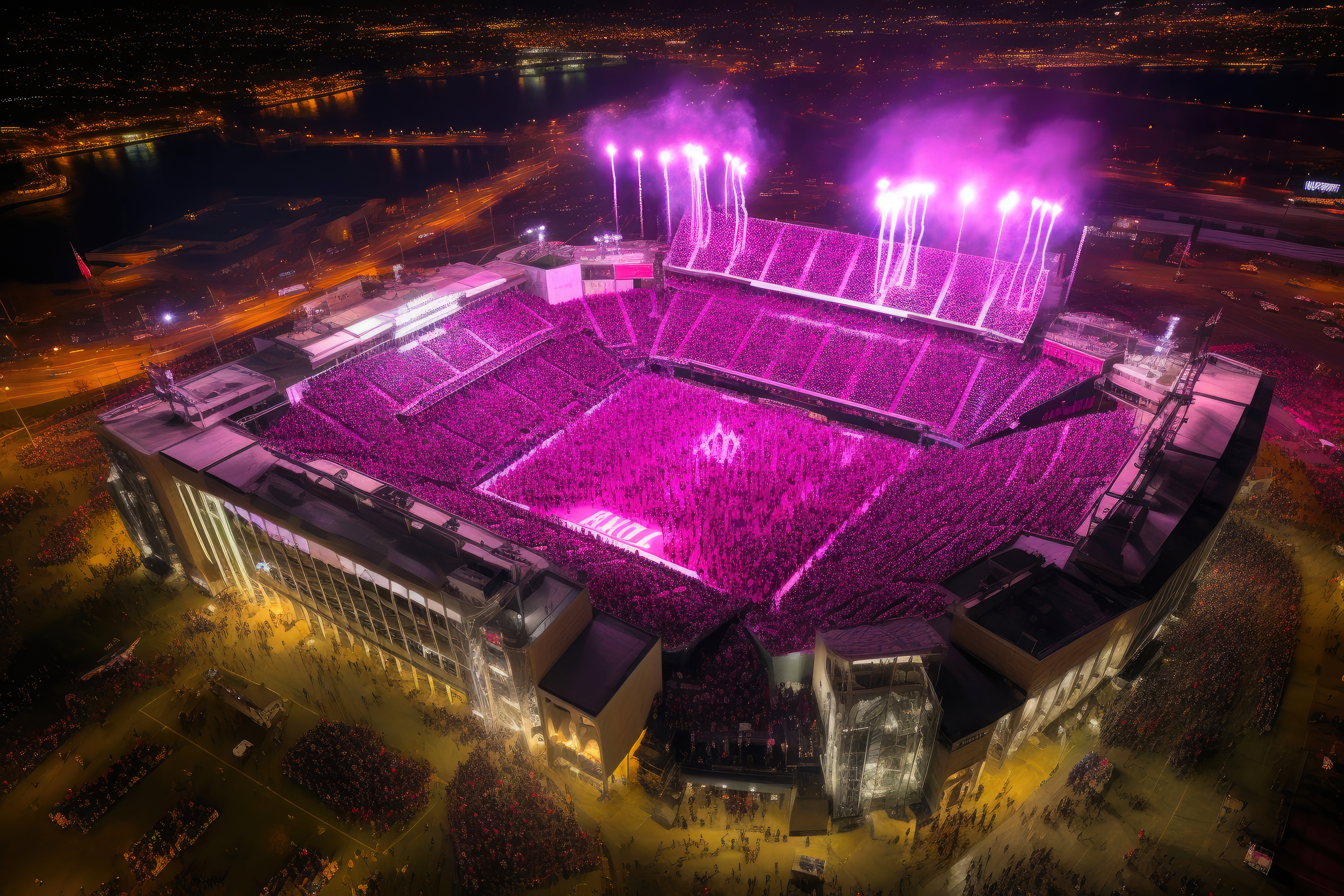Stadium with pink lights 