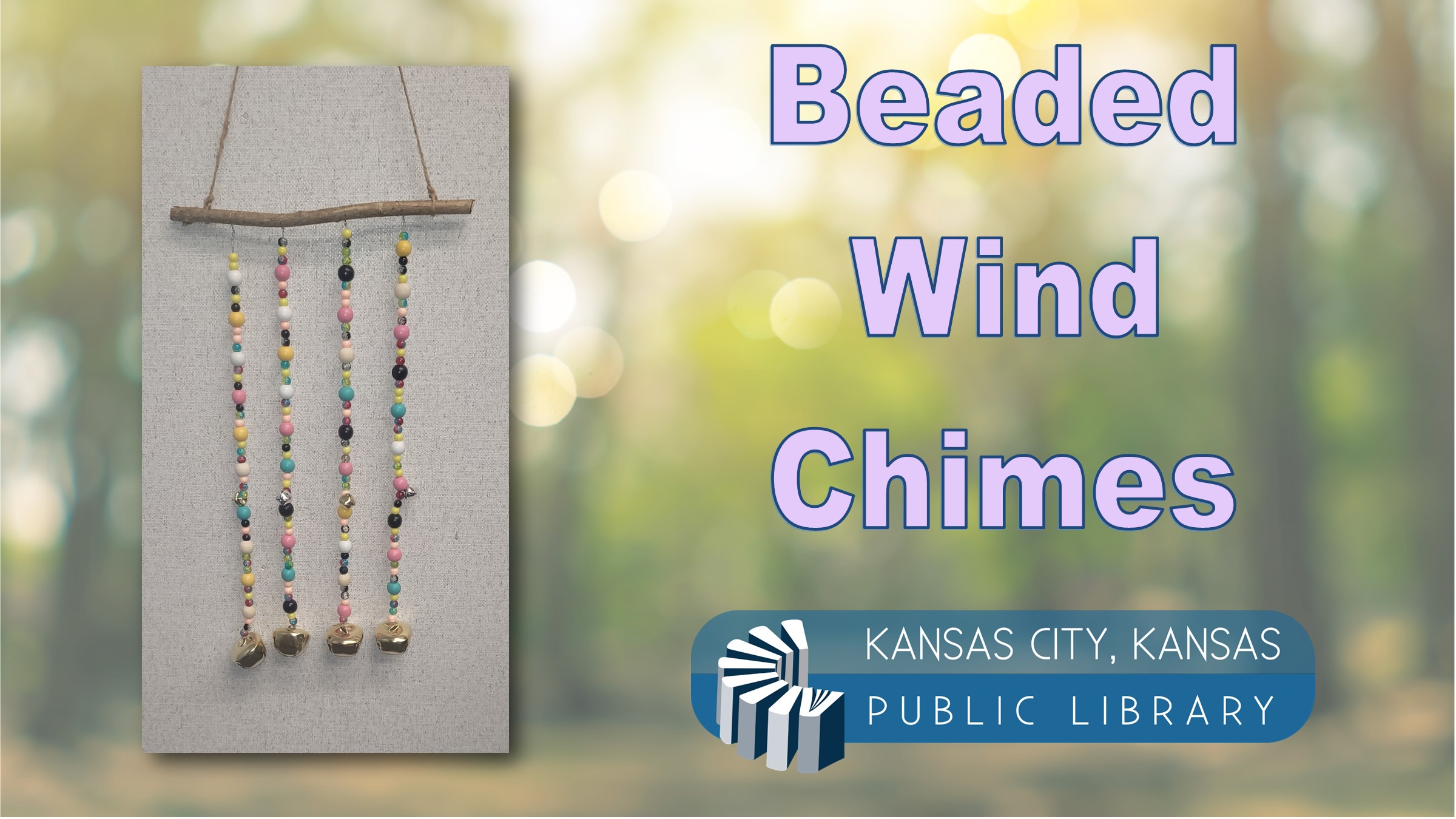 Beaded wind chime on a forest background