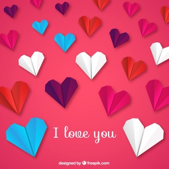 Pink graphic with multiple colored hearts and I Love You message.