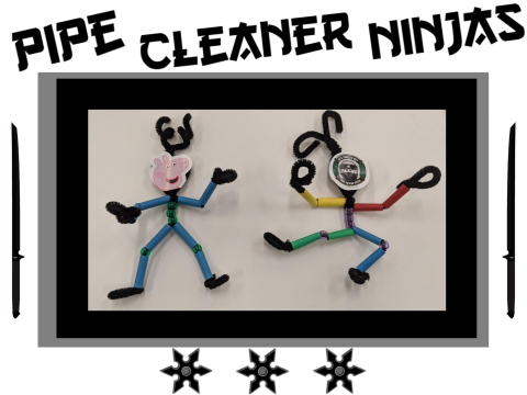 Pipe Cleaner Ninja take home craft @ Main Library. Pick one up via curbside beginning July 27th while supplies last.