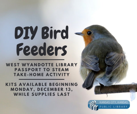 DIY Bird Feeders photo featuring small bird and text with take-home craft information