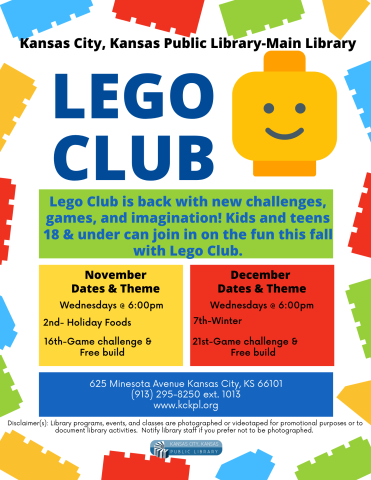 Lego club flyer for Main Library. 