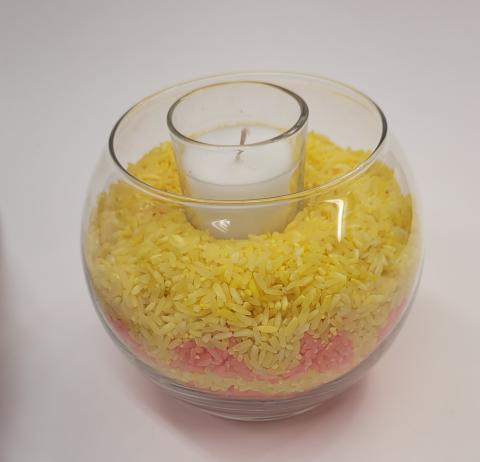 Candle in a bowl with dyed rice