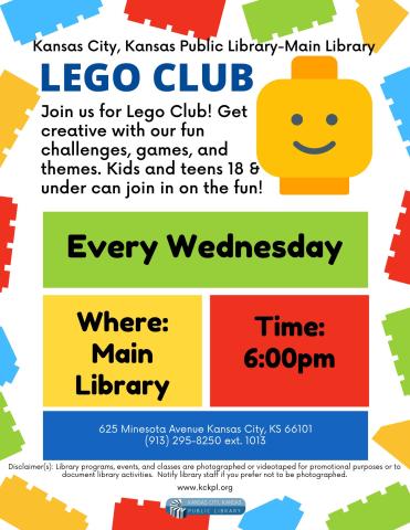 Lego club flyer for Main Library. 