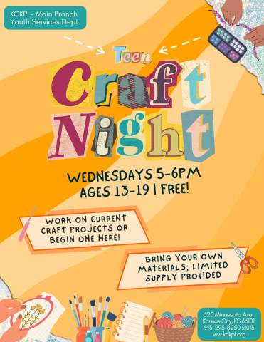 Teen Open Craft Night flyer for weekly Wednesday night event