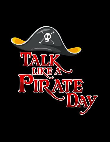 Image contains pirate hat and the words talk like a pirate day.