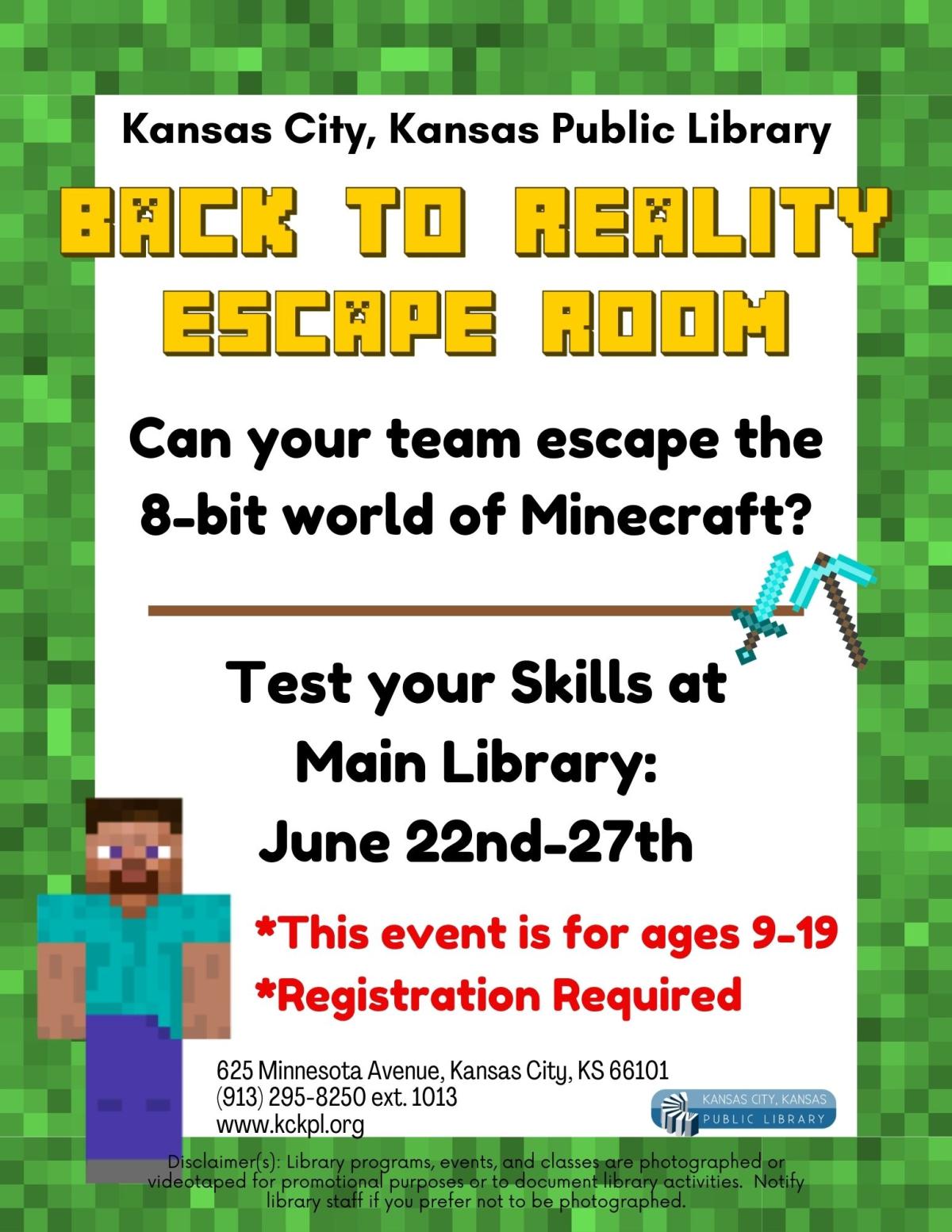 Escape Room flyer for Main Library.